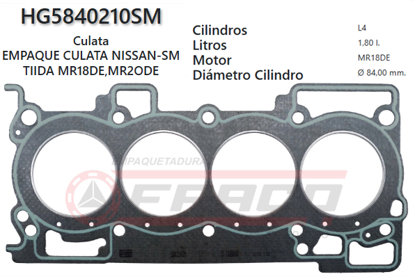 JUNTA DE CULATA NISSAN TIIDA / QASHQAI MR18 / MR20 1,8 / 2.0L 07/11 2.0mm