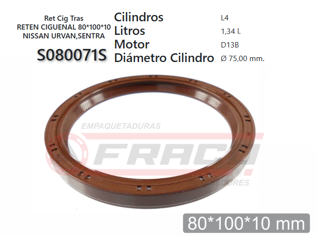 JUNTA DE RETENEDORA TOYOTA HILUX, 4RUNNER 22R/22REC 2.4L 80/95 (CIG. TRASERO)