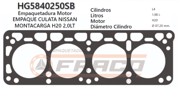 JUNTA DE CULATA NISSAN H20 FORKLIFT, CABSTAR 2.0L 67/82