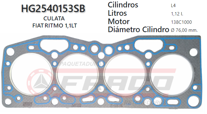 JUNTA DE CULATA FIAT RITMO 60 138A/C1 1.0 - 1.1 85/89