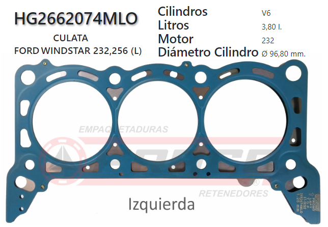 JUNTA DE CULATA FORD WINDSTAR, F-150 232 4.2L 96/98 (IZQ)
