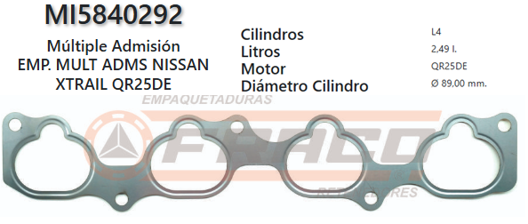 JUNTA DE ADMISION NISSAN FRONTIER QR25DE 2.5L 16V 05/UP