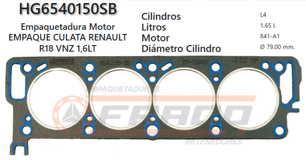JUNTA DE CULATA RENAULT R-18/FUEGO/TRAFIC 841 1.6 78/93