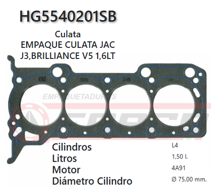JUNTA DE CULATA BRILLIANCE J5, 1.5L