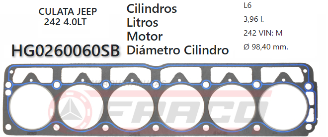 JUNTA DE CULATA AMC JEEP 242 4000CC 87/90 CHEROKEE/COMANCHE