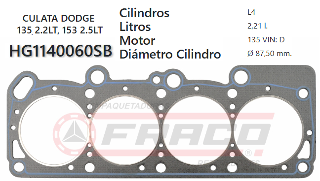 JUNTA DE CULATA DODGE 2.2/2.5 SOHC 135/153 85/93