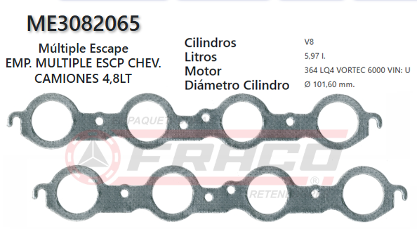 JUNTA DE ESCAPE. CHEVROLET SILVERADO, SUBURBAN, SIERRA 293 4.8L (PAR)