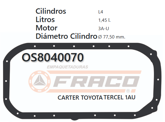 JUNTA DE CRANK TOYOTA COROLLA/TERCEL 1,2,3/4A 83 UP.8VAL