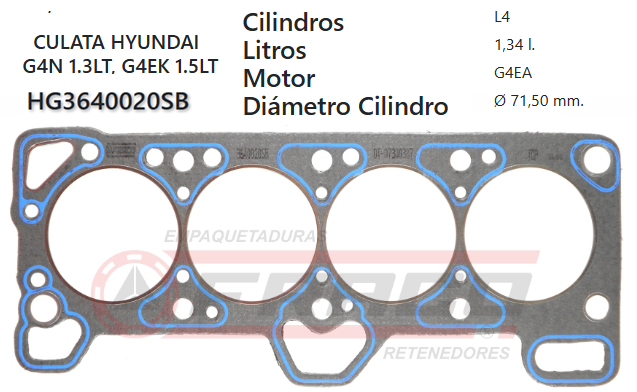 JUNTA DE CULATA HYUNDAI ACCENT GLS 96/01 G4N SOHC G4K