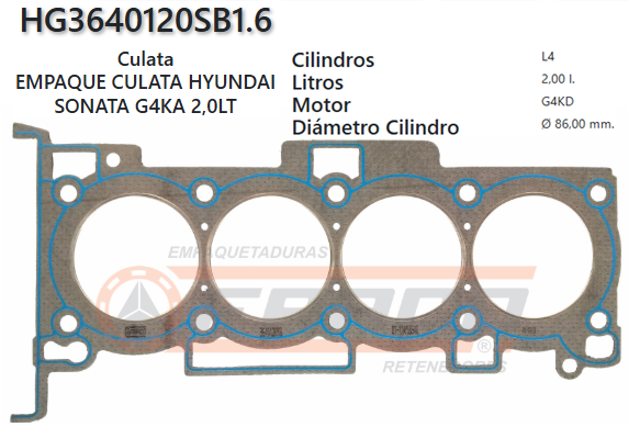 JUNTA DE CULATA HYUNDAI SONATA N20, Y20, K5, G4KA-KC 08/12