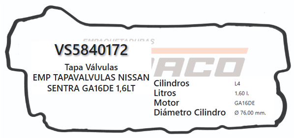 JUNTA DE T/VALVULA NISSAN SENTRA, GA16DE, 1.6L, 90/95