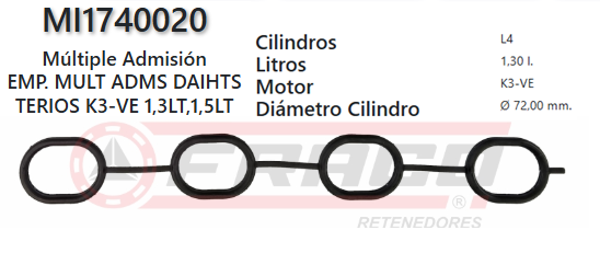 JUNTA DE ADMISION DAIHATSU SIRION TERIOS K3-VE 16V 1.3, 2000 UP