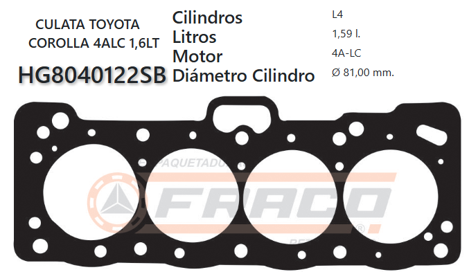 JUNTA DE CULATA TOYOTA COROLLA 4A 1.6 86/87