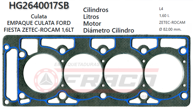 JUNTA DE CULATA FORD KA FIESTA, ZETEC, ROCAM, 1.6L, 01/11