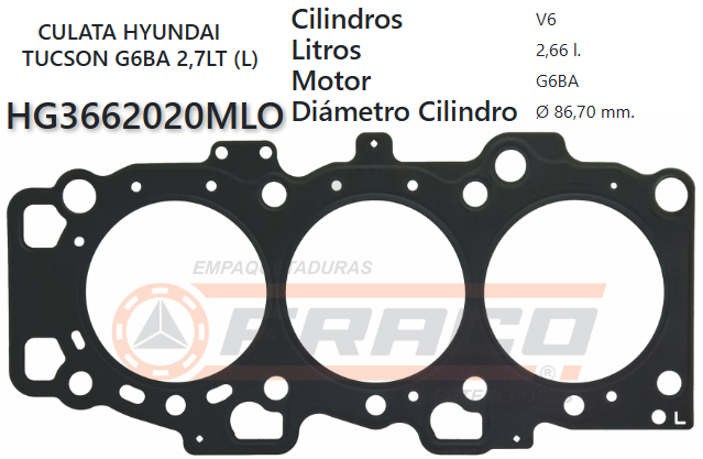 JUNTA DE CULATA HYUNDAI SANTAFE/TUCSON V6 G6BA 2.7 01/09 (IZQ)