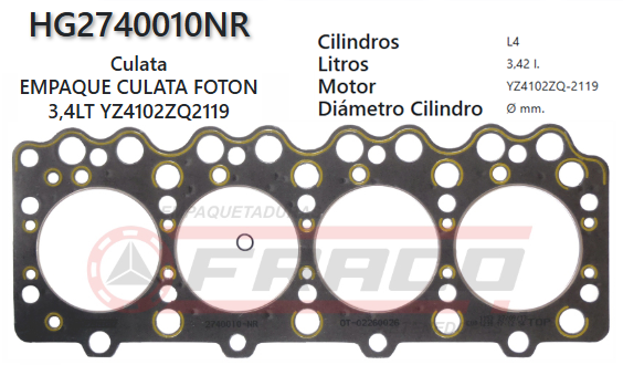 JUNTA DE CULATA FOTON TRUCK YZ4102ZQ-2119 3.4L 08/11