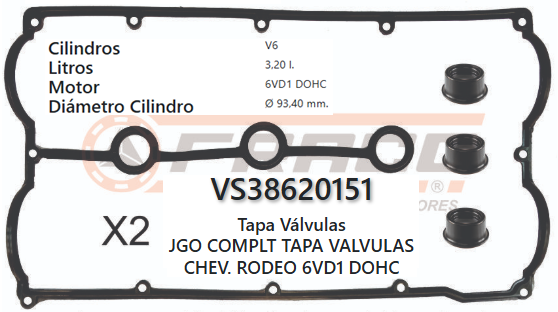 JUNTA DE T/VALVULA ISUZU TROOPER/RODEO 6VD1 DOHC 3.2L 94/05 (2und) SET