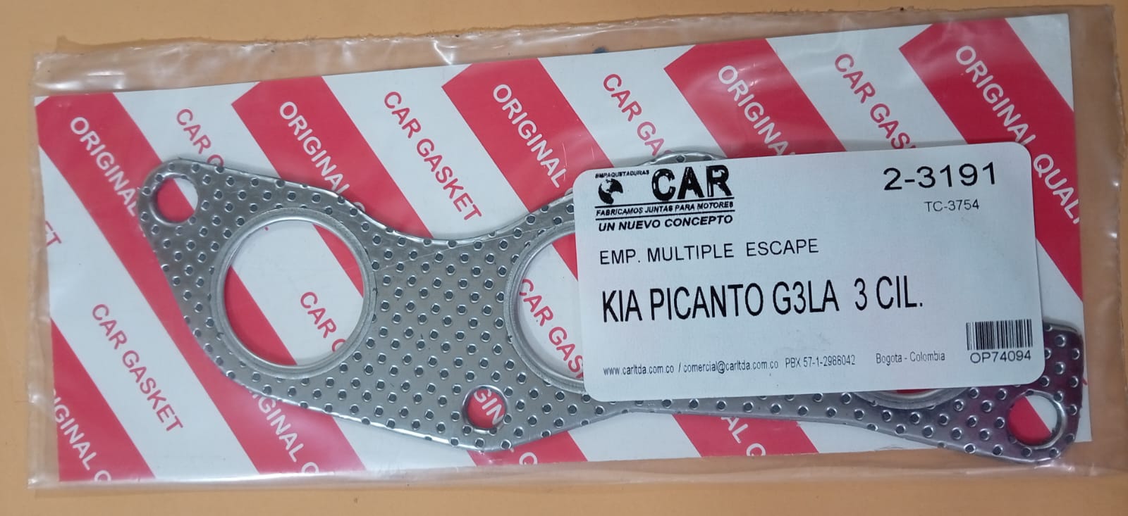 Junta de ESCAPE. KIA PICANTO G3LA, 3 CIL 1.0L EKOT 2013/UP