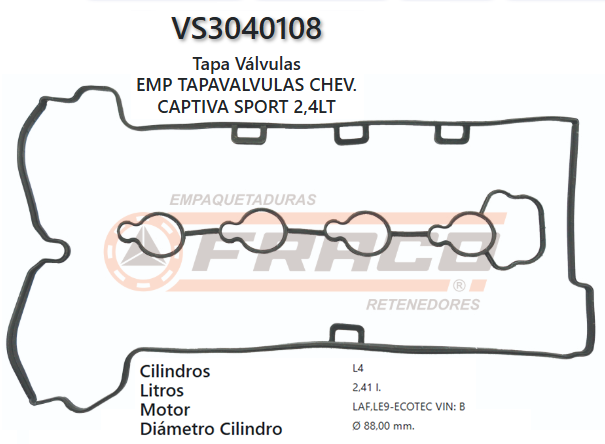 JUNTA DE T/VALVULA CHEVROLET CAPTIVA, SPORT A24XE 2.4L 06/11