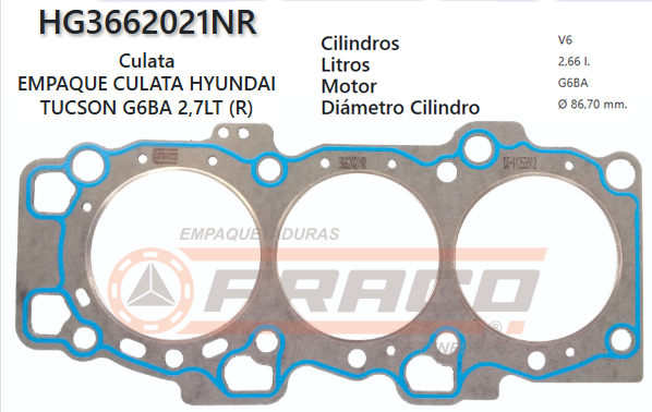 JUNTA DE CULATA HYUNDAI SANTAFE/TUCSON V6 G6BA 2.7L 01/09 (DER)
