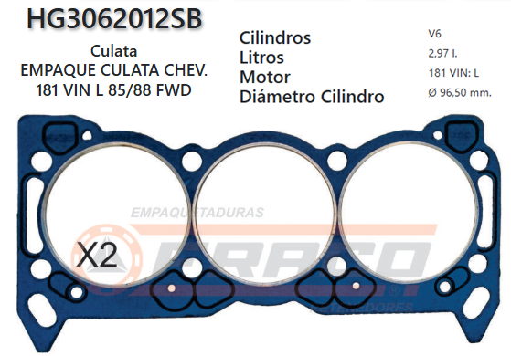 JUNTA DE CULATA CHEVROLET SKYLARK 181 (VIN L) 3.0L  86/88