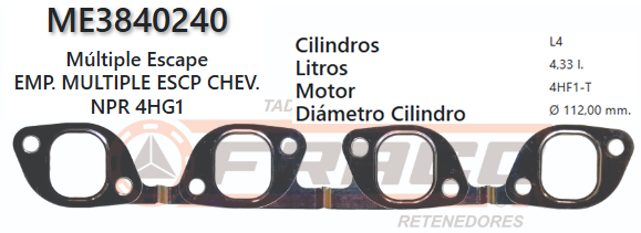 JUNTA DE ESCAPE. CHEVROLET ISUZU NPR/NPS 4HG1 3.9L 00/UP