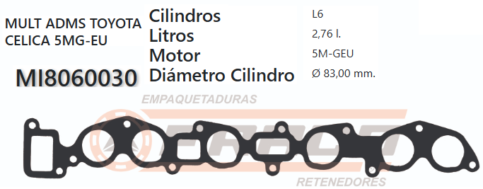 JUNTA DE ADMISION TOYOTA CRESSIDA 5MG 79/83UP.