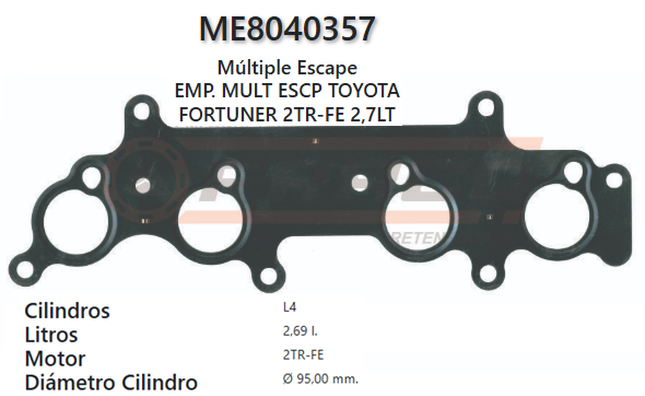 JUNTA DE ESCAPE. TOYOTA TACOMA / PRADO / FORTUNER 2TR-FE 2.7L 95/UP