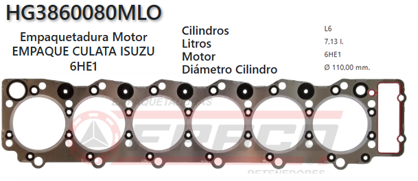 JUNTA DE CULATA CHEVROLET ISUZU FTR, 6HE1, 70L, 05/09