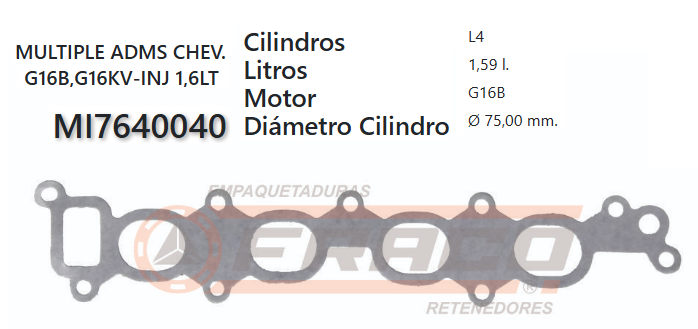 JUNTA DE ADMISION SUZUKI VITARA G16A 94/99 1600cc