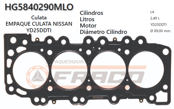 JUNTA DE CULATA NISSAN FRONTIER/NAVARA YD25DDTI 2.5L 01/16