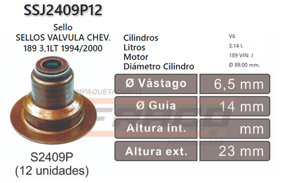 JUNTA DE SELLOS VALV CHEVROLET MALIBU 189/204 3.1/3.4L 97/05 (12und)