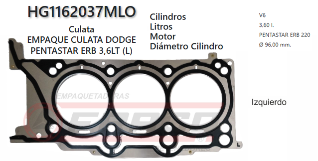 JUNTA DE CULATA JEEP GRAND CHEROKEE, WRANGLER, 220, 3.6L 11/UP (IZQ)