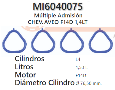 JUNTA DE ADMISION CHEVROLET AVEO / OPTRA 1.6 F14/16DS SET (4und)