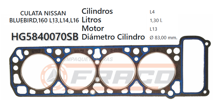 JUNTA DE CULATA NISSAN BLUEBIRD L13/L14/L16/L18 68/81