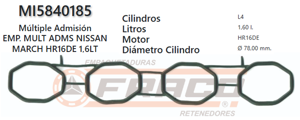 JUNTA DE ADMISION NISSAN TIIDA / MARCH HR16DE 1.6L 06/UP