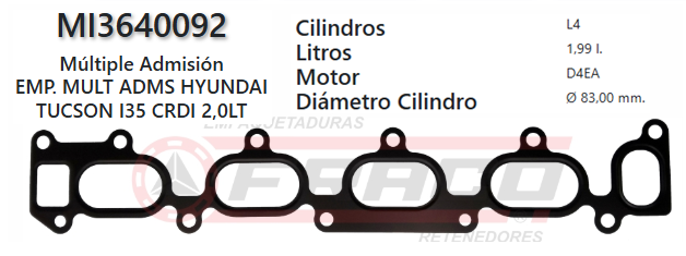 JUNTA DE ADMISION HYUNDAI SANTA FE, TUCSON D4EA 2.0L 00/09