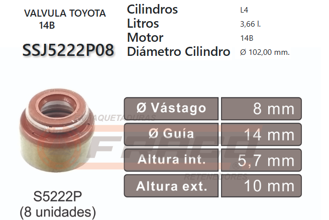 JUNTA DE SELLOS VALV TOYOTA 14B (8UND)