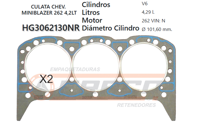 JUNTA DE CULATA CHEVROLET 262 VIN 4.3L 85/92