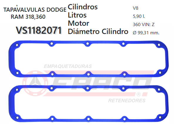 JUNTA DE T/VALVULA AMC/JEEP GRAND CHEROKEE 318/360 5.2, 5.9 93/98 (X2)