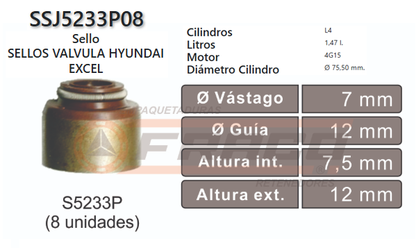 JUNTA DE SELLOS VALV MITSUBISHI LANCER G15B,4G15, HYUNDAI EXCEL G4AJ 1.5L 83/94