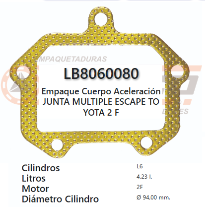 JUNTA DE ESCAPE. TOYOTA LAND CRUISER 2F SALIDA MULTIPLE