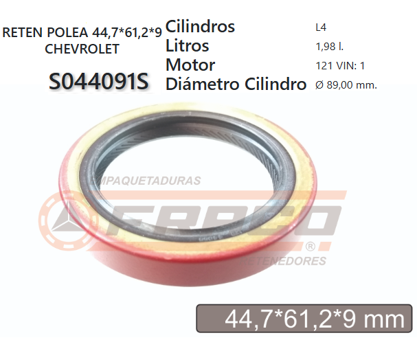 JUNTA DE RETENEDORA CHEVROLET CAVALIER 121/134 44,7*61,2*9,5