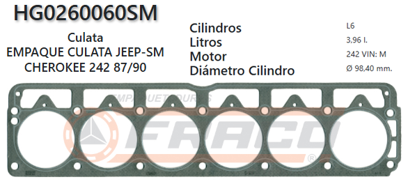 JUNTA DE CULATA AMC JEEP 242 4000CC 87/90 CHEROKEE/COMANCHE (2.0MM)