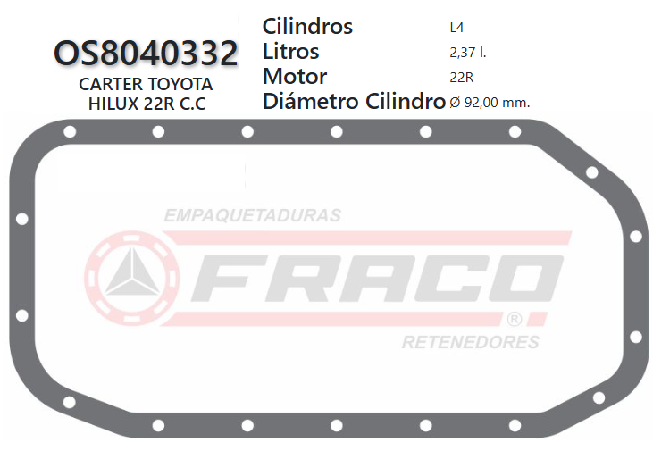 JUNTA DE CRANK TOYOTA HI-LUX 20/21/22R 2.2/2.4 74/UP 8VAL