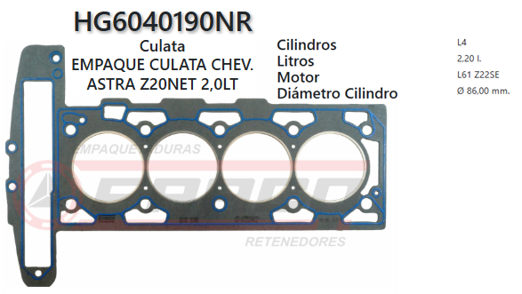 JUNTA DE CULATA CHEVROLET CAVALIER, COBALT ASTRA Z20NET/Z22SE 2.2L 00/08