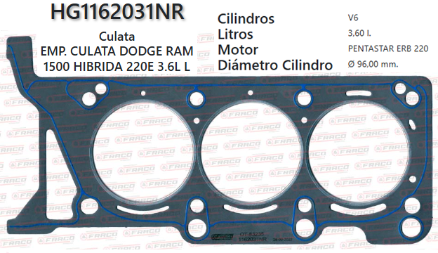 JUNTA DE CULATA CHRYSLER, DODGE, GRAND CHEROKEE 3.6L 16/22 (IZQ)