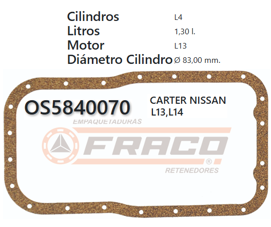 JUNTA DE CRANK NISSAN PICK-UP L16/L20B/Z20/Z22/Z24 75/UP 8VAL (CORCHO)