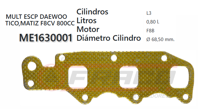 JUNTA DE ESCAPE. DAEWOO SPARK / MATIZ / TICO, F8CV, 800CC, 96/03