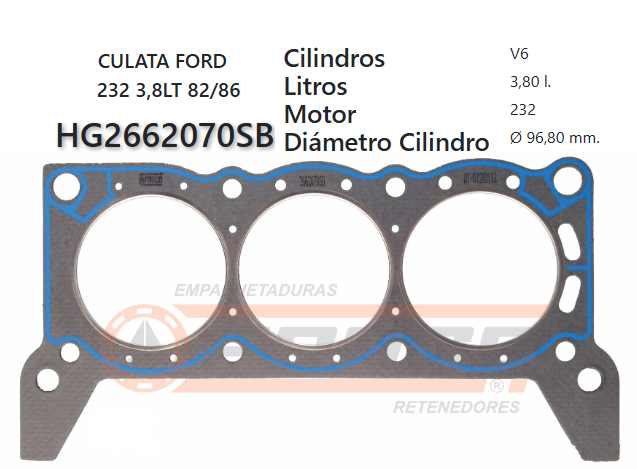 JUNTA DE CULATA FORD MUSTANG 230/232 82/83 3800CC